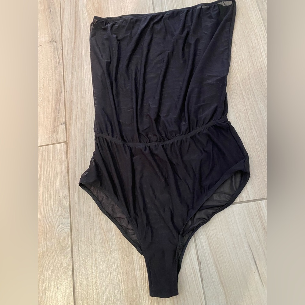 American apparel black sheer see through strapless bodysuit size m